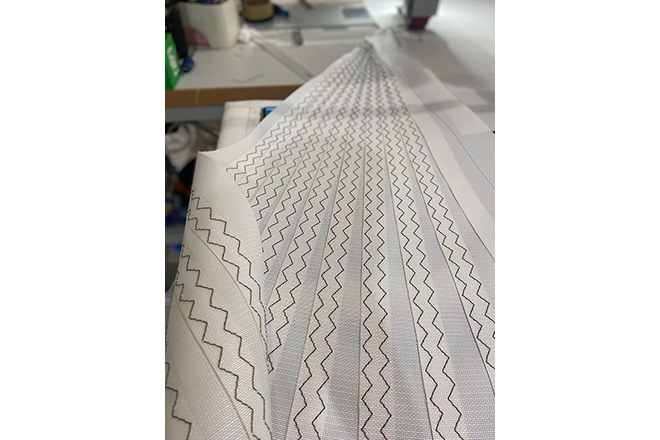 Multiple rows of 3 step (6 point) zigzag sewn on the Solent Twinner